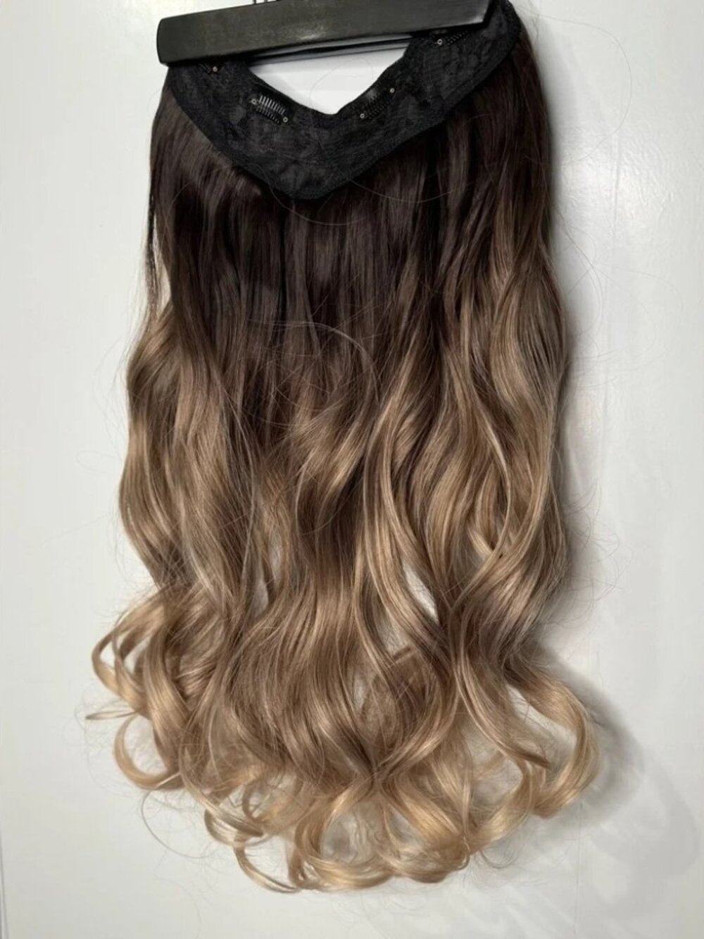 24 In One Piece U Shape Clip In Wavy Extensions Balayage hair Style - dark root